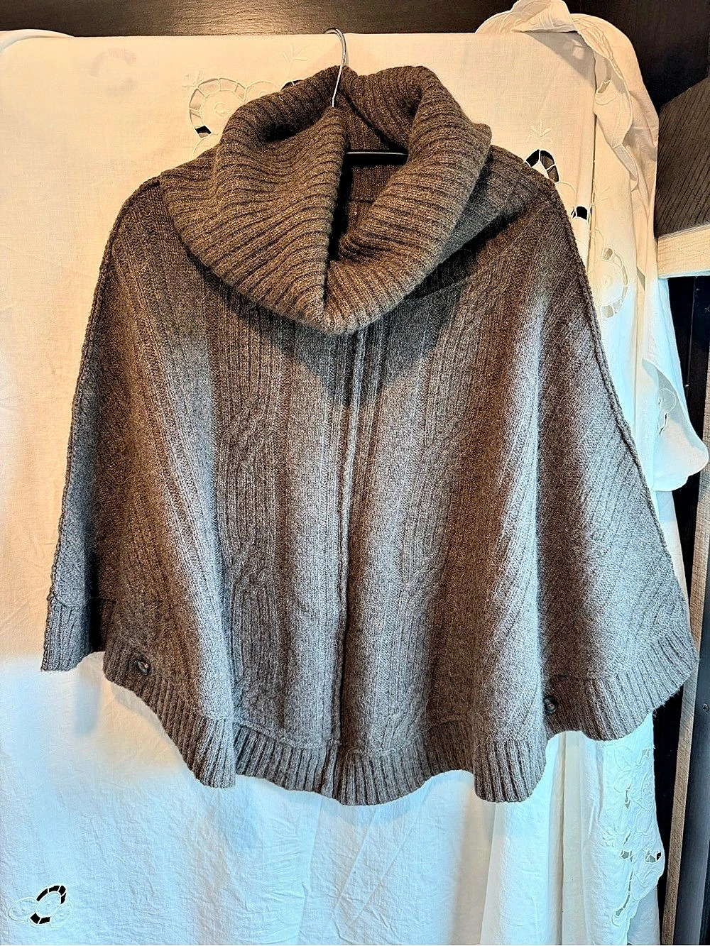 ALLSAINTS Marquis Poncho Brown Wool Angora Cable Knit Cowl Neck UK 6 US 2 Luxe!!